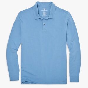 Mack Weldon SILVER Long Sleeve Polo Chambray Light Blue Size Medium
